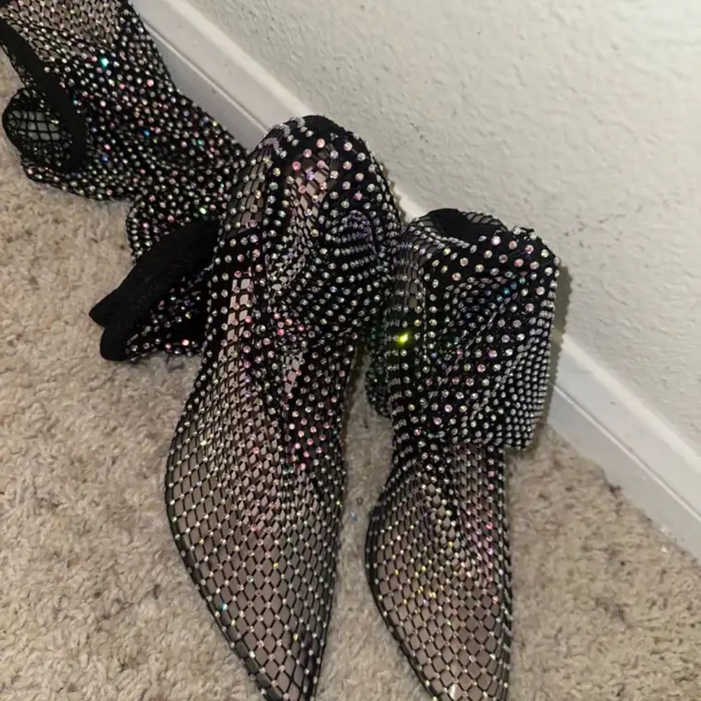 Rhinestone mesh knee Over-the-Knee Boots - Picture 2 of 2